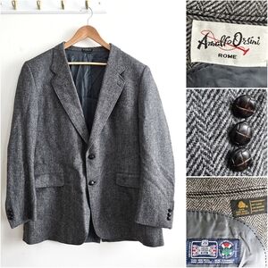Anralfo Orsini Rome Men’s Blazer 100% Wool | Gray Herringbone | Size L 48